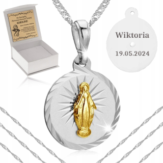 STRIEBORNÁ REŤAZ + MEDAILA 925 SPOMIENKA NA 1. SV. PRIJÍMANIE KRABIČKA + GRAVÍR